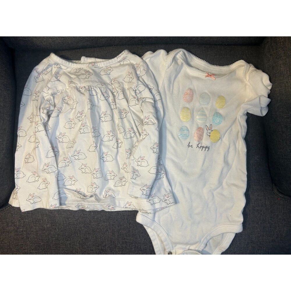 Carter's Baby Girl 18 Months Bundle Easter Bunny Long Sleeve Top & Egg Bodysuit